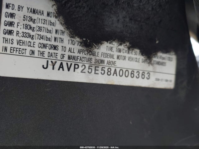 2008 YAMAHA XVS1300 JYAVP25E58A006363 Photo 9