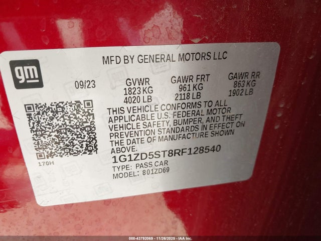 1G1ZD5ST8RF128540 Chevrolet Malibu Fwd 1lt