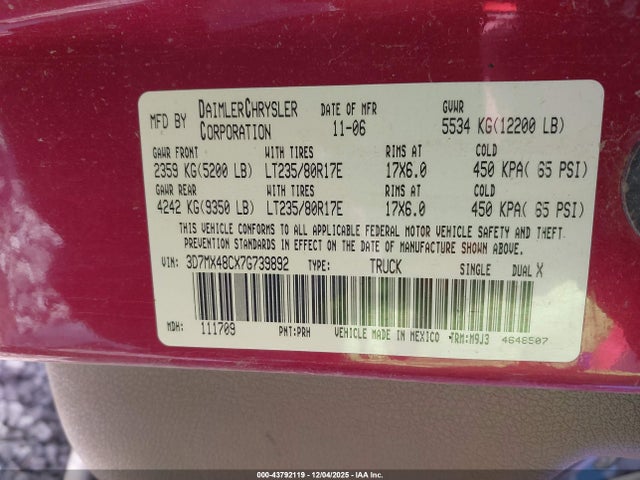 Aukcja sprzedaży 2007 Dodge Ram 3500 Slt/sport, vin: 3D7MX48CX7G739892, numer aukcji: 43792119