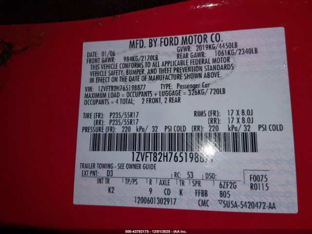 2006 FORD MUSTANG 1ZVFT82H765198877 Photo 8