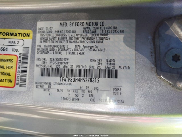 2017 FORD MUSTANG 1FATP8UH4H5278315 Photo 8