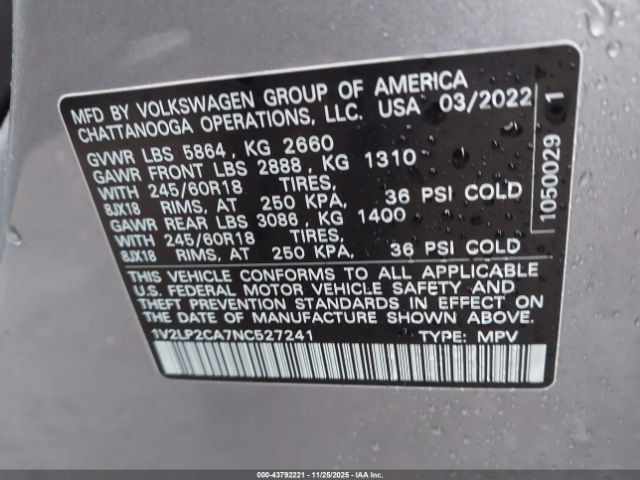 2022 VOLKSWAGEN ATLAS 1V2LP2CA7NC527241 Photo 8