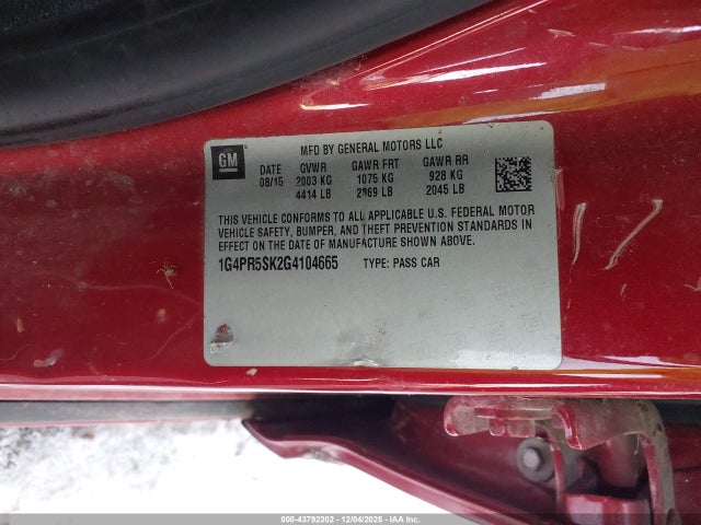Продаж на аукціоні авто 2016 Buick Verano Convenience Group, vin: 1G4PR5SK2G4104665, номер лоту: 43792302
