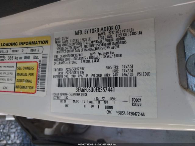 2014 FORD FUSION ENERGI 3FA6P0SU0ER357441 Photo 8