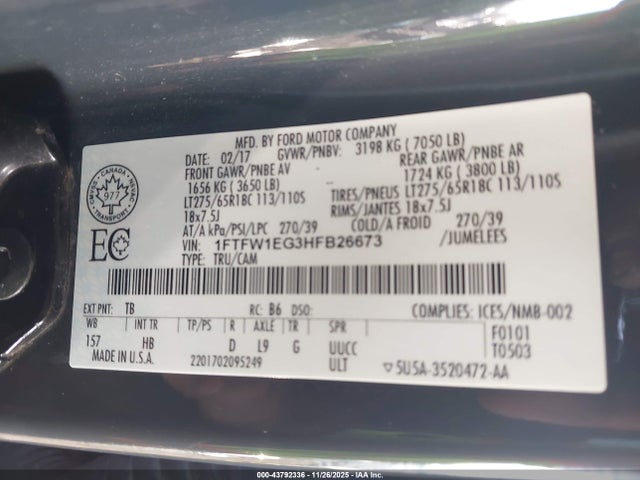 Ford F-150 Lariat 2017 1FTFW1EG3HFB26673 Image 9