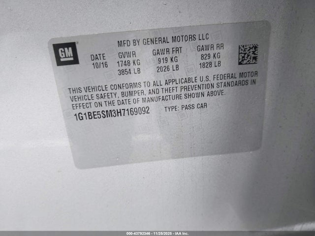 1G1BE5SM3H7169092 Chevrolet Cruze Lt Auto