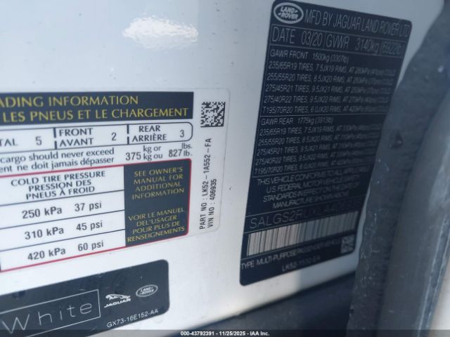 2020 LAND ROVER RANGE ROVER SALGS2RUXLA406935 Photo 8