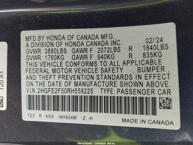 Honda Civic Sport 2024 2HGFE2F50RH558225 Image 9