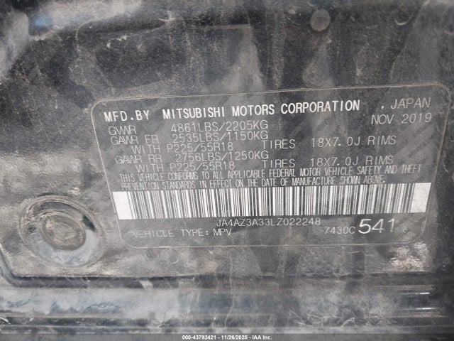 2020 MITSUBISHI OUTLANDER JA4AZ3A33LZ022248 Photo 8