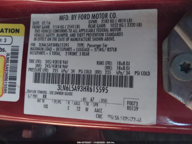 2017 LINCOLN MKZ 3LN6L5A93HR615595 Photo 8