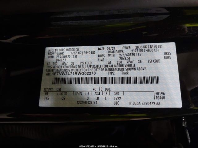 2024 FORD F-150 LIGHTNING 1FTVW3L71RWG02270 Photo 8