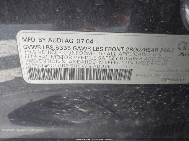 2005 AUDI A6 WAUDL74F15N029398 Photo 8