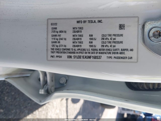 2022 TESLA MODEL 3 5YJ3E1EA5NF168537 Photo 8