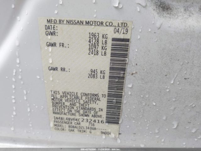 2019 NISSAN ALTIMA 1N4BL4BV6KC232416 Photo 8