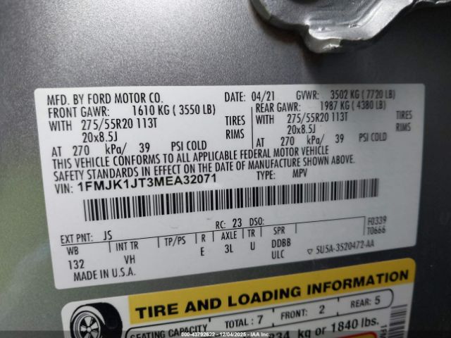 2021 FORD EXPEDITION 1FMJK1JT3MEA32071 Photo 8