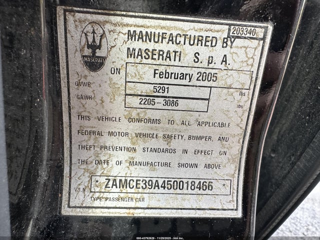 Aukcja sprzedaży 2005 Maserati Quattroporte, vin: ZAMCE39A450018466, numer aukcji: 43792629