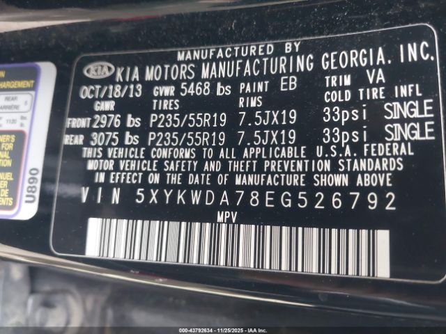 2014 KIA SORENTO 5XYKWDA78EG526792 Photo 8