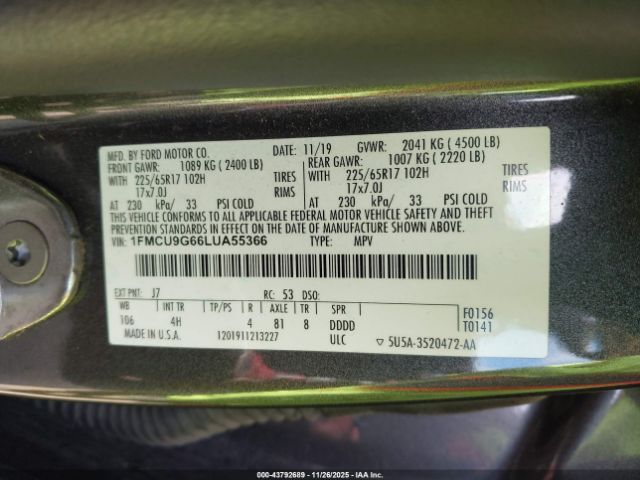 2020 FORD ESCAPE 1FMCU9G66LUA55366 Photo 8