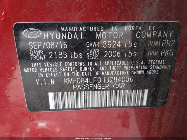 KMHD84LF0HU284036 Hyundai Elantra Limited