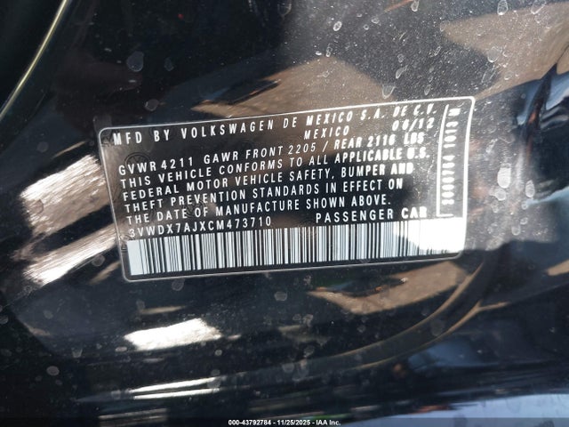 Продаж на аукціоні авто 2012 Volkswagen Jetta 2.5l Se, vin: 3VWDX7AJXCM473710, номер лоту: 43792784