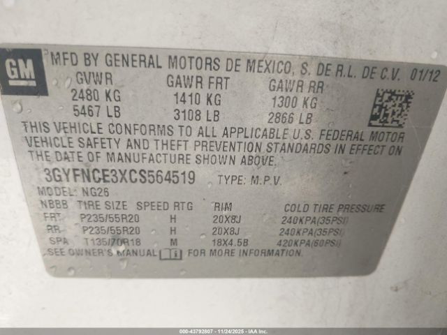 2012 CADILLAC SRX 3GYFNCE3XCS564519 Photo 8