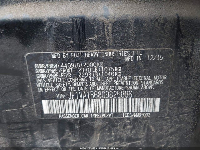 Subaru WRX 2016 JF1VA1B68G9825886 Image 9