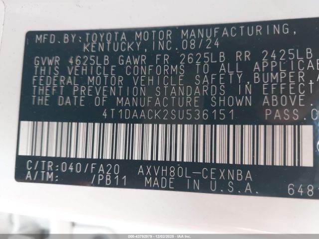 2025 TOYOTA CAMRY 4T1DAACK2SU536151 Photo 8