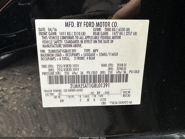 Продаж на аукціоні авто 2016 Lincoln Mkt Ecoboost, vin: 2LMHJ5AT1GBL01391, номер лоту: 43793001