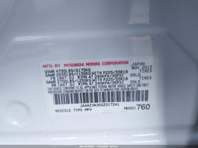 2016 MITSUBISHI OUTLANDER JA4AZ3A30GZ017241 Photo 8