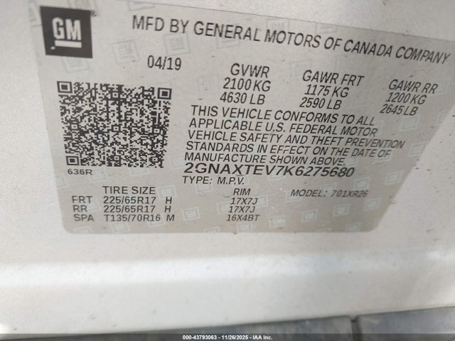 Chevrolet EQUINOX LT 2019 2GNAXTEV7K6275680 Image 9