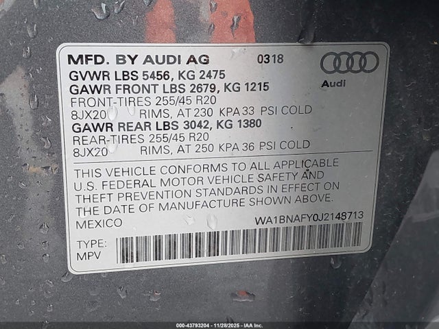 2018 AUDI Q5 WA1BNAFY0J2148713 Photo 8