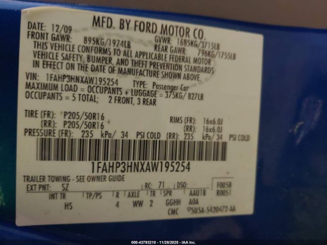 2010 FORD FOCUS 1FAHP3HNXAW195254 Photo 8