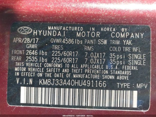 2017 HYUNDAI TUCSON KM8J33A40HU491166 Photo 8