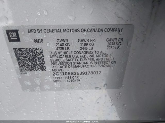 2018 CHEVROLET IMPALA 2G1105S35J9178012 Photo 8