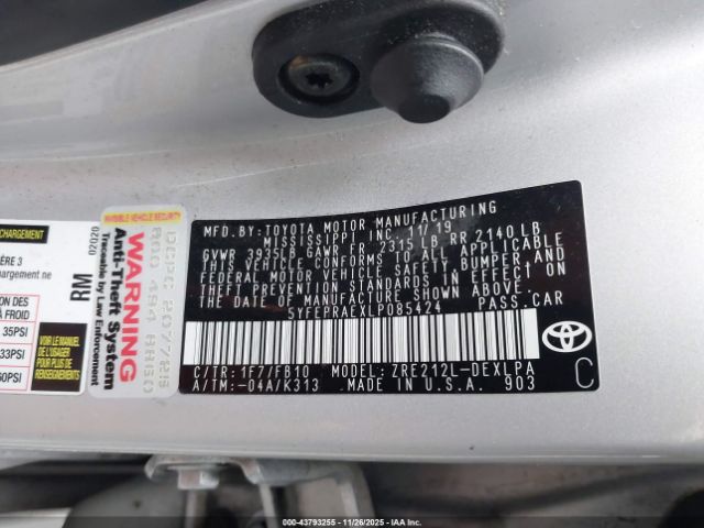 2020 TOYOTA COROLLA 5YFEPRAEXLP085424 Photo 8