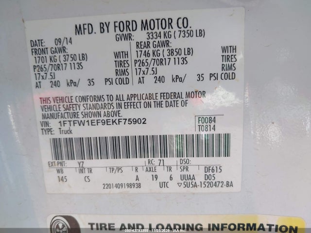 Ford F-150 Xl 2014 1FTFW1EF9EKF75902 Image 9
