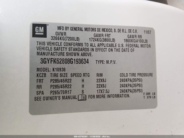 2008 CADILLAC ESCALADE EXT 3GYFK62808G193634 Photo 8