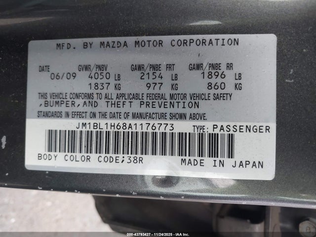 43793427 :رقم المزاد ، JM1BL1H68A1176773 vin ، 2010 Mazda Mazda3 S Sport مزاد بيع