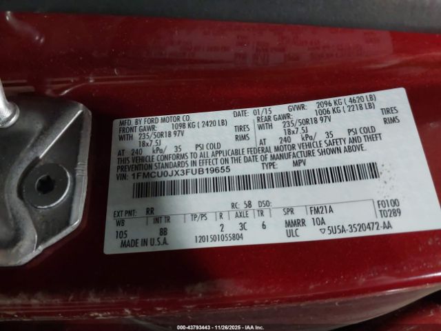 2015 FORD ESCAPE 1FMCU0JX3FUB19655 Photo 8