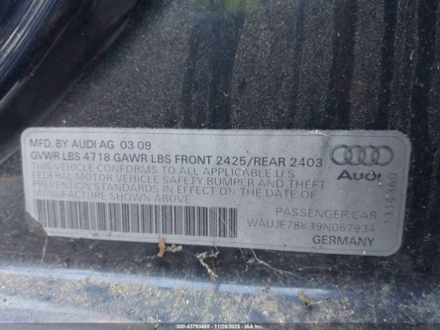 2009 AUDI A4 WAUJF78K39N067934 Photo 8