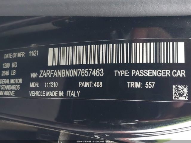 2022 ALFA ROMEO GIULIA ZARFANBN0N7657463 Photo 8