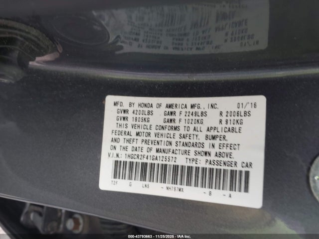1HGCR2F41GA125572 Honda ACCORD LX