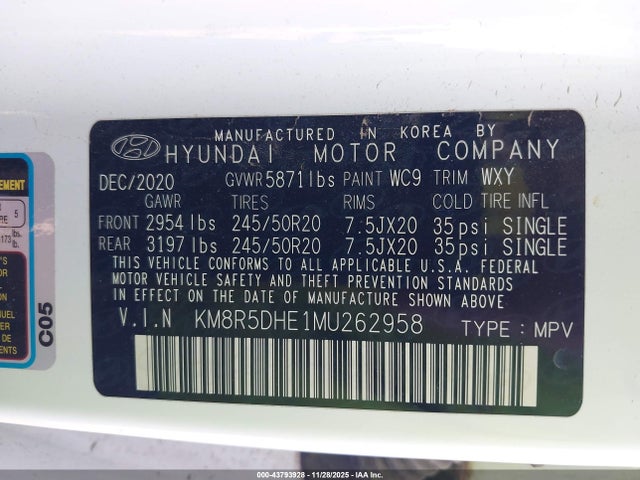 KM8R5DHE1MU262958 Hyundai Palisade Limited