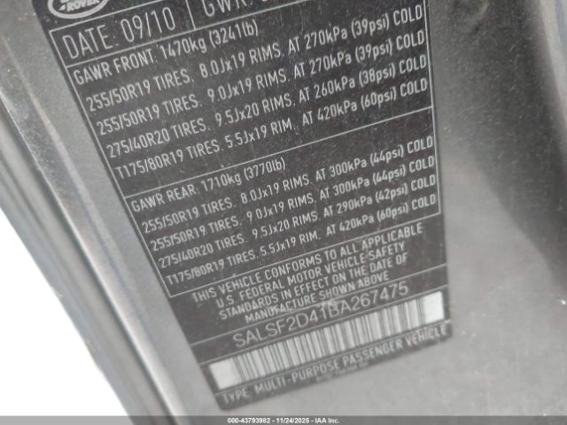 2011 LAND ROVER RANGE ROVER SPORT SALSF2D41BA267475 Photo 8