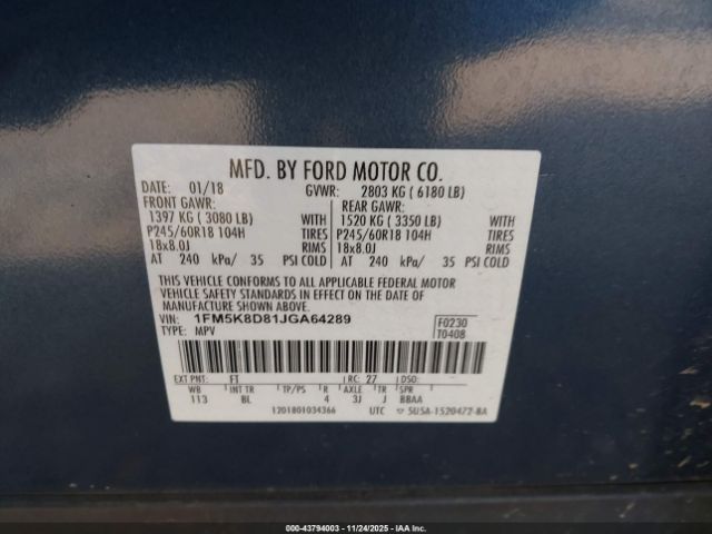 2018 FORD EXPLORER 1FM5K8D81JGA64289 Photo 8