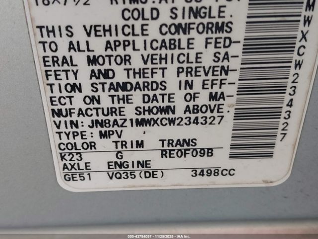 2012 NISSAN MURANO JN8AZ1MWXCW234327 Photo 8