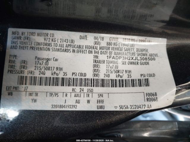 2018 FORD FOCUS 1FADP3H2XJL308500 Photo 8