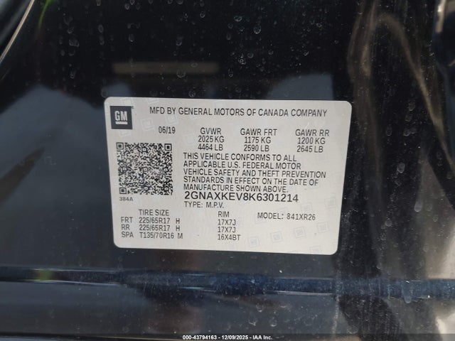 2GNAXKEV8K6301214 Chevrolet EQUINOX LT
