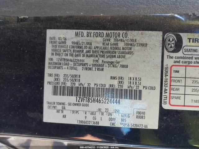 2006 FORD MUSTANG 1ZVFT85H465224444 Photo 8