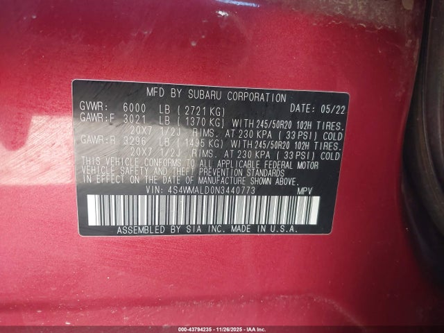 2022 SUBARU ASCENT 4S4WMALD0N3440773 Photo 8